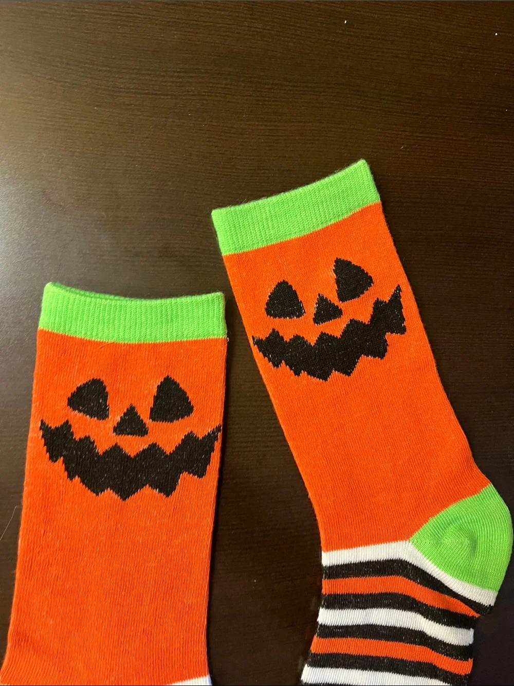 Men's Orange Halloween Pumpkin Crew Socks with Green Accents